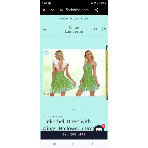 Tinkerbell Green Fairy Dress With Leafy wing Sleeves & Sparkling Small - Picture 8 of 8